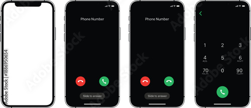 Modern Smartphone Call Screen UI Mockup Set with Incoming Call, Outgoing Call, Dial Pad, and Mobile App Interface Design