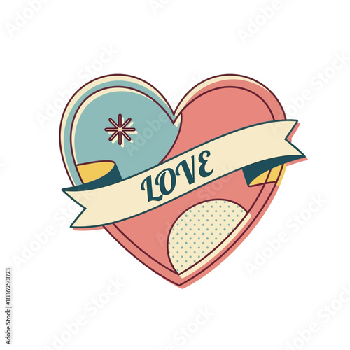 A heart-shaped illustration with a banner reading 'LOVE' against a clean background from a straightforward viewpoint