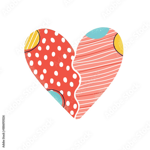 A broken heart symbol with patterned halves, representing emotional pain and love, in a simple illustration style