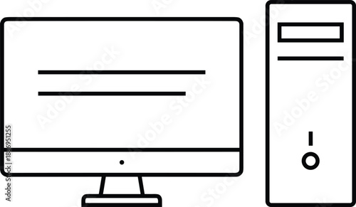 Desktop computer and tower icon showing file path concept technology workspace hardware vector illustration outline minimal design