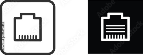 Ethernet network port icon set with outlined and solid styles technology connection vector illustration minimal design