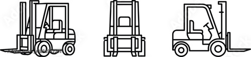Forklift truck outline icons set industrial warehouse vehicle equipment logistics vector illustration minimal line style design
