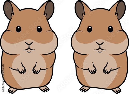 Vector illustration set featuring two cute brown hamsters with round cheeks for pet shop branding and children designs