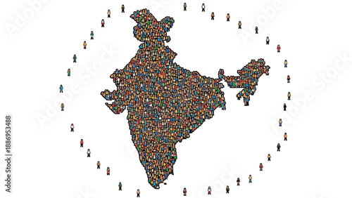 India map formed by diverse people, symbolizing unity and population diversity