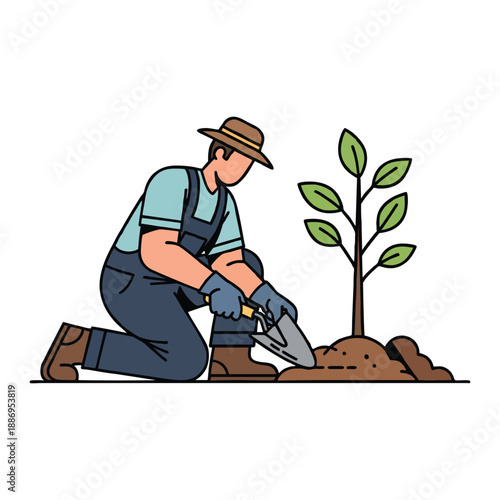 Gardener Gently Places a Young Plant into Soil for Healthy Growth