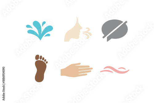 Six sensory reset icons arranged in a grid, flat design