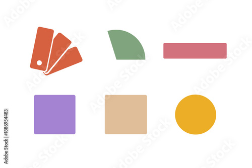 Six abstract color palette icons in a 2x3 grid, flat design