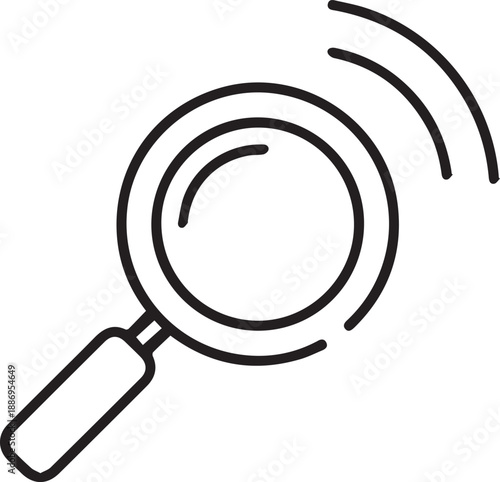 Magnifying glass with motion lines on white background