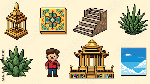 Collection of pixel art assets for game development and digital design projects