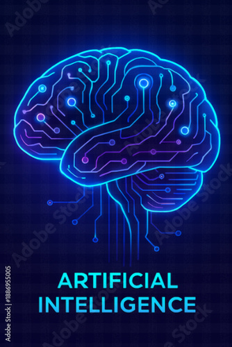 Neon Circuit Brain Technology Concept Artificial Intelligence Abstraction
