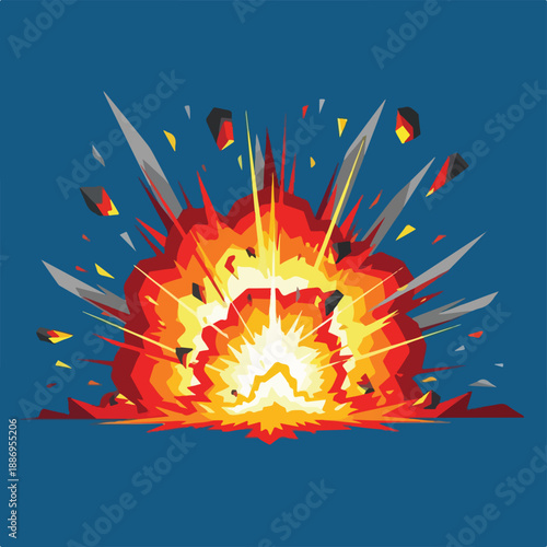 Explosion Effect, Blast Wave, Fire Burst, Debris, Comic Style, Graphic Design, Abstract Concept, Danger, Energy