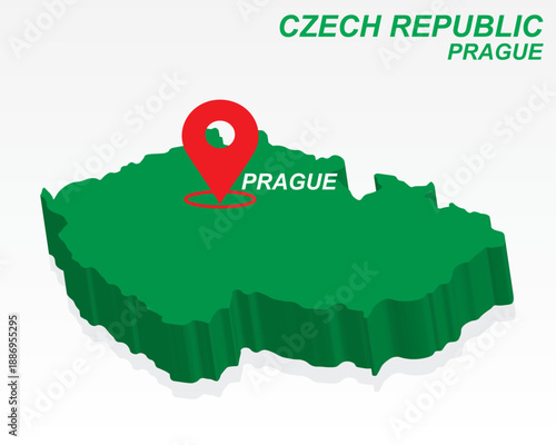 Czech Republic Map Vector, Prague Capital City Marker on Green 3D Country Shape, Czech Republic Infographic Design, Editable Destination Pointer Czech Republic Geography