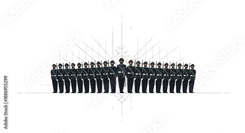 Illustration of soldiers in uniform standing at attention with a flag and sunburst design on India Army Day, celebrating with a sense of patriotism and pride.