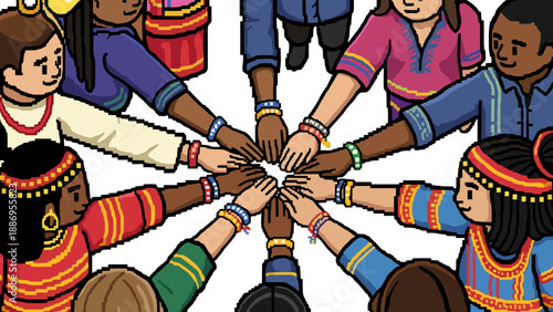 Diverse cultural unity circle with hands joined in harmony