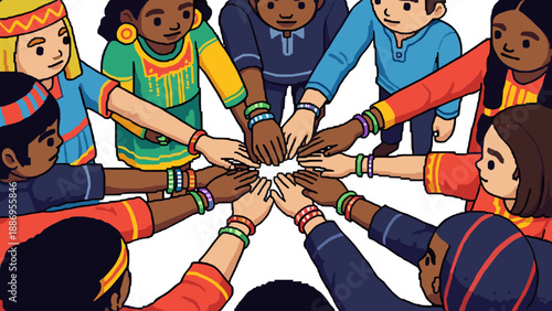 Unity and diversity: children in traditional attire joining hands