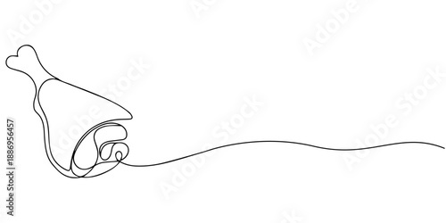 Continuous single one line drawing art of broiler chicken turkey legs. Vector illustration, Continuous one line drawing a fried chicken. Breakfast concept. Single line draw design vector graphic