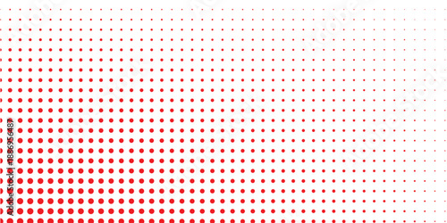 Red color halftone gradient texture. Vanishing cartoon polka dot background. Repeating dotted gradation pattern. Fading comic pop art overlay backdrop. Raster halftone effect wallpaper. Vector