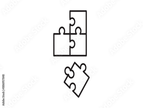 Simple line art illustration of puzzle pieces connecting and a single detached piece
