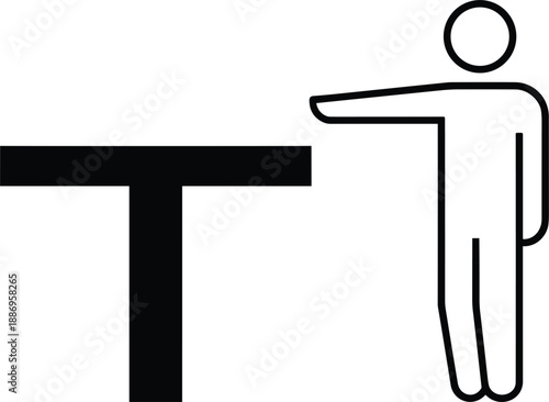 Information desk icon with person pointing at counter reception service guidance vector illustration symbol flat minimal design