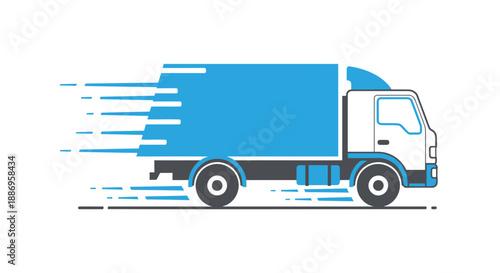Blue delivery truck in motion