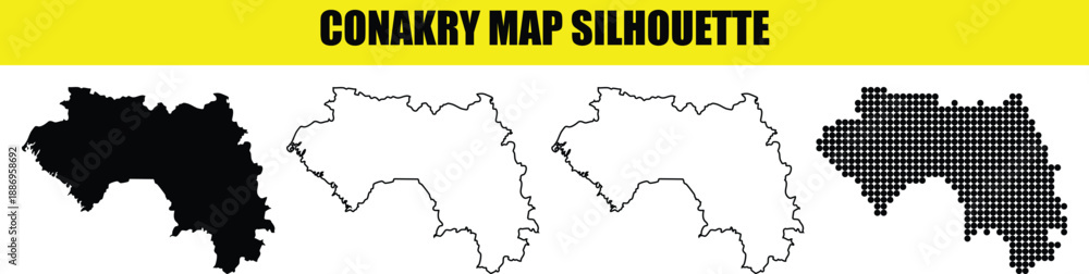 Foto Conakry map silhouette graphics bundle including black white and dotted styles r