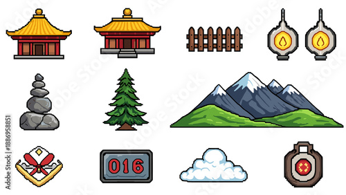 Collection of pixel art assets for game development and design projects