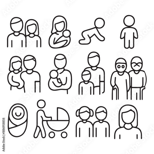 Family and parenting line icon set Vector