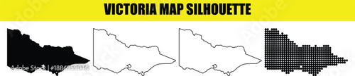 Victoria map silhouette state of australia collection showing geographic borders in solid line and dotted pattern sets