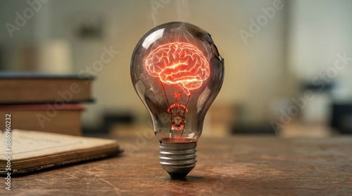 Glowing Brain Filament in Light Bulb Symbolizing AI Energy Burnout Concept