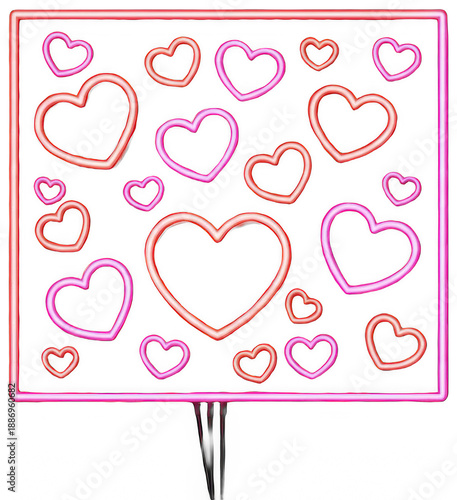 Neon hearts sign for valentine day celebration with a pink and red glow decoration PNG