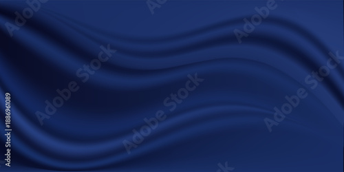 Navy blue silk satin. Silky shiny fabric. Dark luxury background with space for design. Banner. Wide. Long. Panoramic. Template. Empty. Flat lay, top view table. Beautiful.Elegant.Birthday,Christmas.