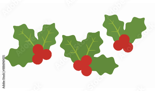 Soft 3D cartoon holly leaf and berry set for Christmas greeting cards