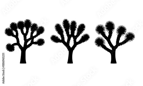 Joshua Tree Silhouette Set, Yucca Brevifolia Desert Flora Icons, Mojave Landscape Graphic Elements, Southwestern Nature Illustration, Arid Vegetation Collection for Logo and Branding Design