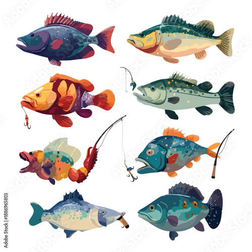 set of colorful fishes