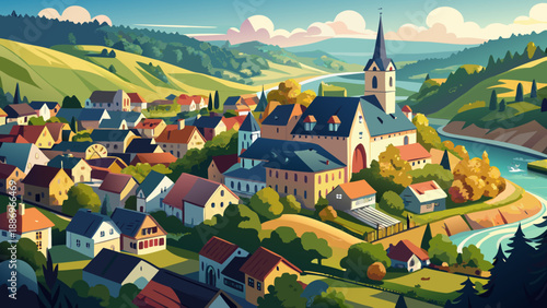 Very beautiful aerial view of Esch-sur-Sûre village surrounded by winding river, stone houses, and lush forests, revealing the storybook charm of northern Luxembourg’s countryside.