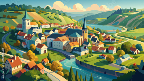 Very beautiful aerial view of Esch-sur-Sûre village surrounded by winding river, stone houses, and lush forests, revealing the storybook charm of northern Luxembourg’s countryside.