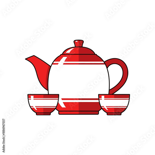 Red and White Tea Set Illustration.