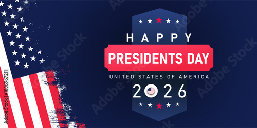 USA Presidents Day celebration banner background for Washington’s Birthday. Patriotic vector illustration for posters, flyers, web banners, cards and national holiday designs.
