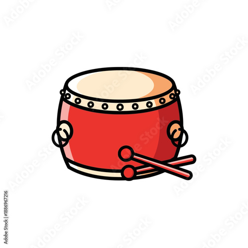 Red Cartoon Drum with Mallets Illustration.