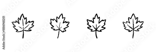 Maple Leaf Line Icon Set In Doodle Style. Nature, Autumn, And Canadian Symbolism Outline Sketch Collection. Hand Drawn Isolated Vector Illustration