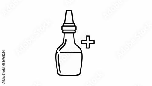 Dropper Bottle with Plus Sign Icon – Clean Line Art Vector. Minimalist, Editable Stroke, Isolated on White Background, Health or Supplement Symbol.