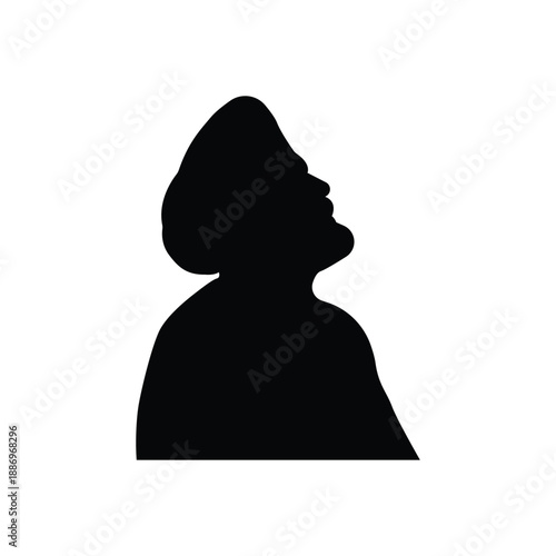 Silhouette of a person with head and shoulders facing upwards on transparent background