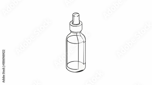 Isometric pump bottle outline with cylindrical body. Minimal cosmetic or skincare dispenser line art vector illustration.