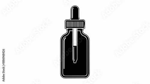 Glossy dropper bottle silhouette with inset pipette. Modern cosmetic serum or tincture container icon illustration.