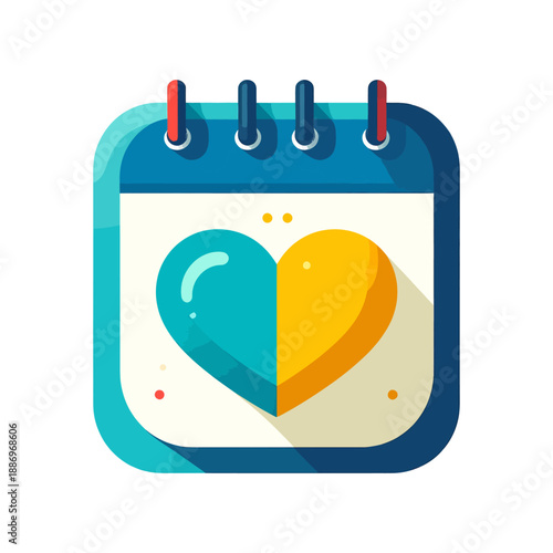 Flat Design Calendar Icon with Split Turquoise and Yellow Heart