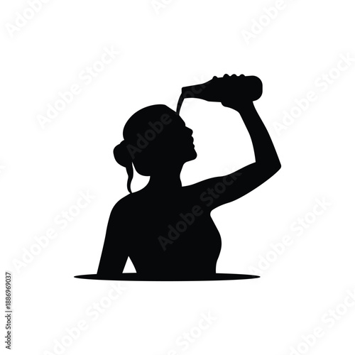 Woman pouring liquid onto head silhouette minimalist design on transparent background