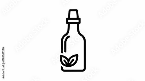 Organic herbal bottle icon with leaf symbol. Minimal natural essential oil or eco product line illustration.