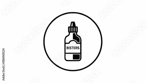 Minimal bitters dropper bottle icon inside circle badge. Simple herbal tincture or cocktail bitters vector illustration.