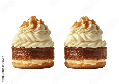 Two cupcake desserts with swirl frosting & crumb topping