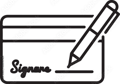Illustration of a pen writing on a card, symbolizing signature and authorization isolated on white background, illustration